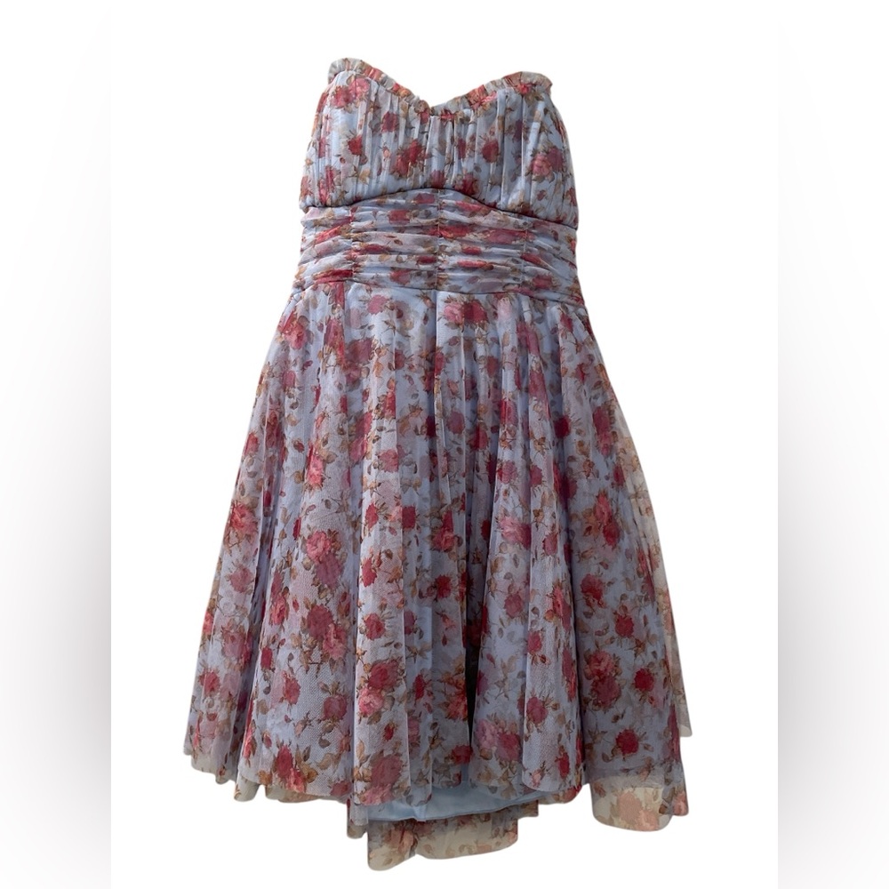 Pear Culture Women’s Floral Sweetheart Neckline Strapless Dress Junior’s 15/16